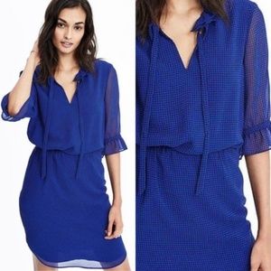 Banana Republic Blue Houndstooth Tie-Neck Dress M